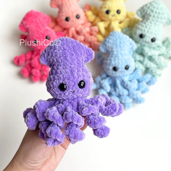 Squid CROCHET PATTERN, Amigurumi 2in1 No Sew PDF, Octopus plush Kawaii Stuffed Animal, Plushie Baby Toy, Easy Crochet Tutorial for Beginners
