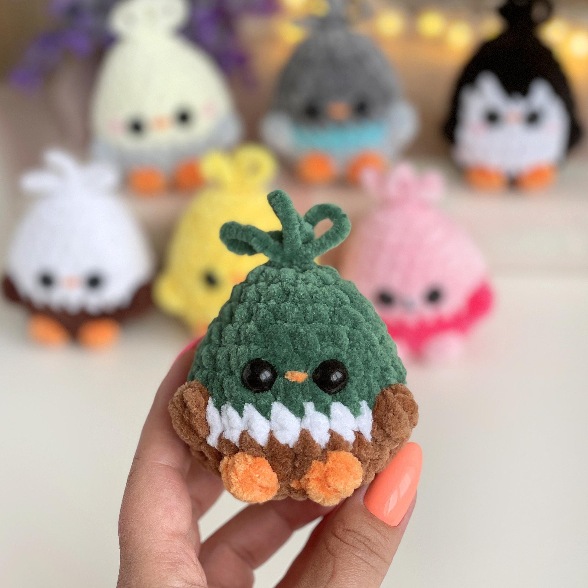 Bird CROCHET PATTERN bundle, Low Sew Amigurumi Spring mini Plushies: Chicken, Mallard Duck, Flamingo, Eagle, Budgie/Parrot, Penguin, Pigeon
