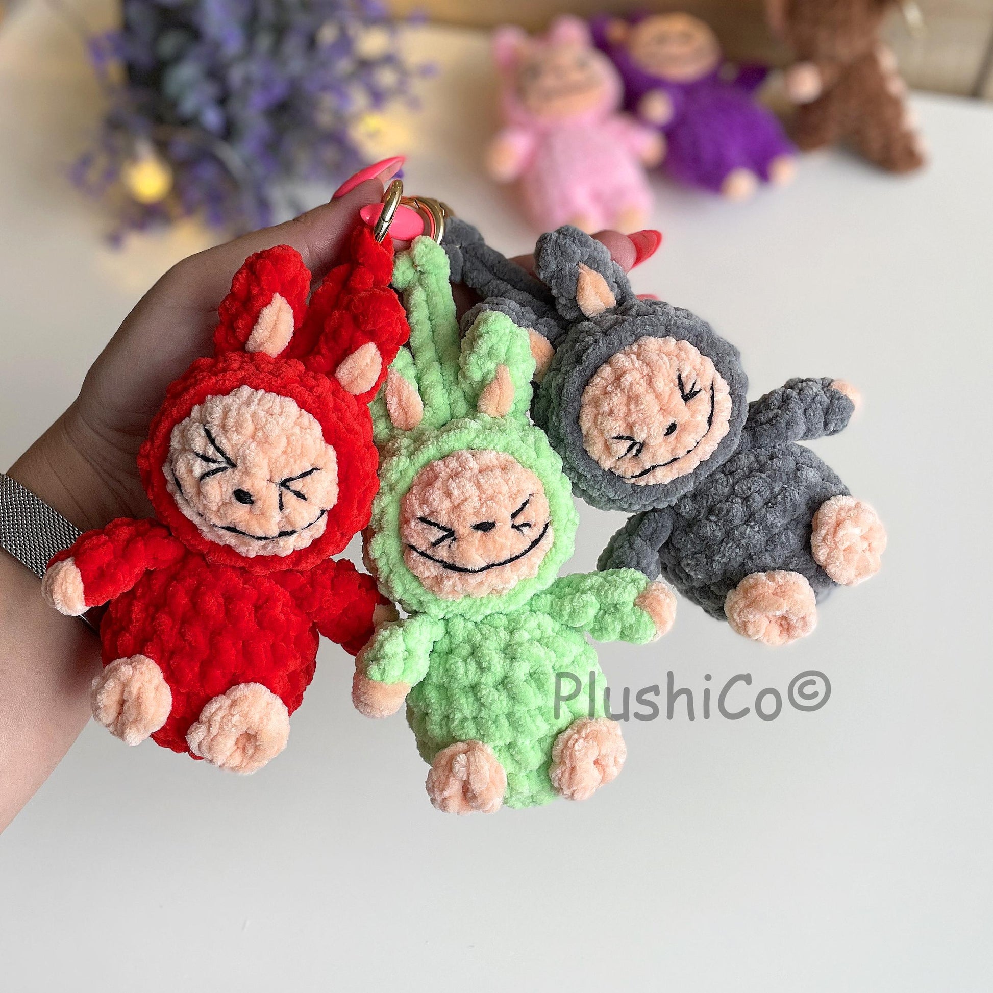 Smiling Bunny Keychain Labubu Pattern