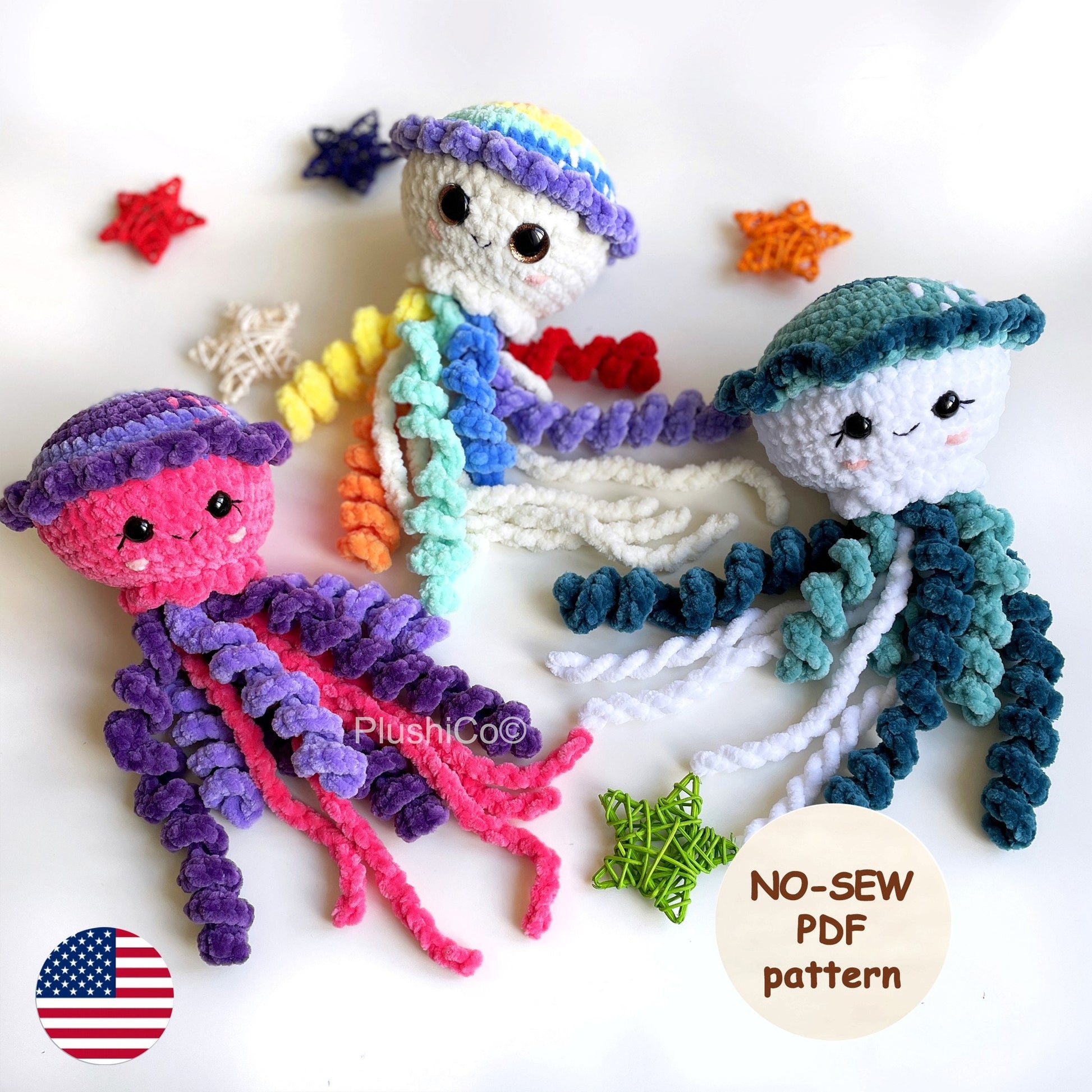 Jellyfish CROCHET PATTERN, No SEW Amigurumi, Plush Kawaii Under the sea creature, Cute Baby Animal  Toy, Easy Pdf Tutorial for Beginners