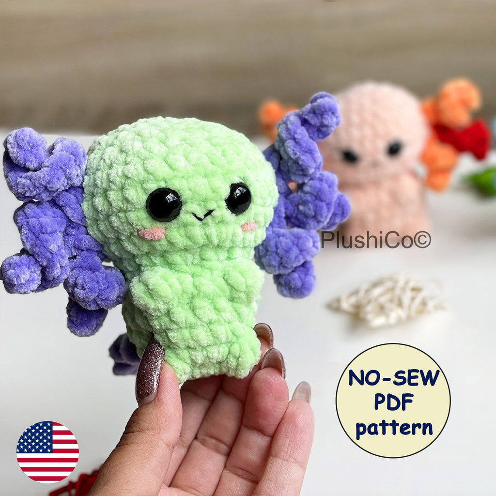 Axolotl No Sew CROCHET PATTERN, Easy Amigurumi PDF Beginner Tutorial, Kawaii Baby Dragon Plushie, Cute Stuffed Animal Plush Toy
