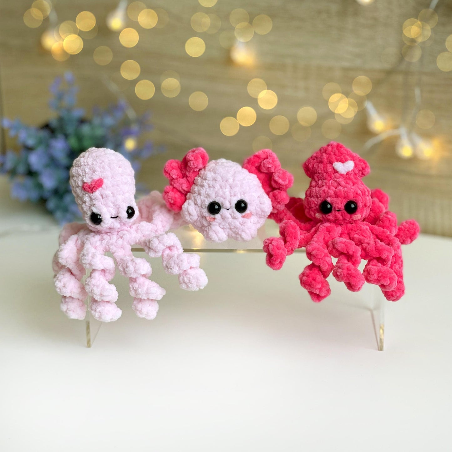 Octopus, Squid, Axolotl CROCHET PATTERNS 3-in-1 - No Sew