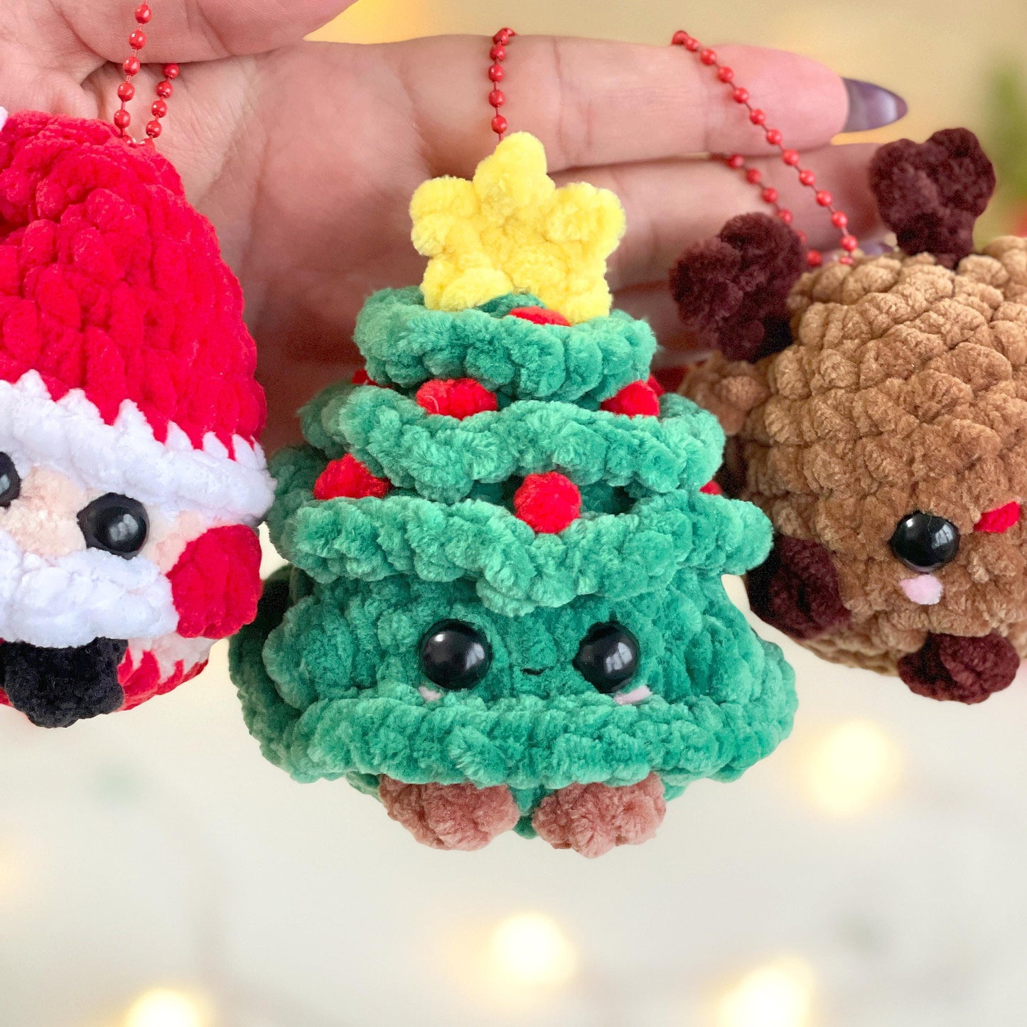 Christmas Crochet Keychain Patterns 3-in-1 – Low/No Sew