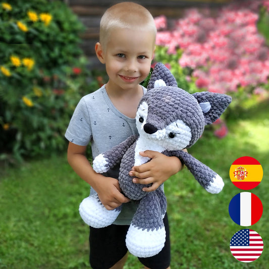 Wolf CROCHET PATTERN, Giant Amigurumi, Woodland Plush Animal, Extra Large Plushie, Cute Baby Toy, Chunky Yarn PDF Tutorial, Nursery decor