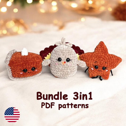 Pumpkin pie, Turkey, Maple Leaf Crochet PATTERNS - Low Sew
