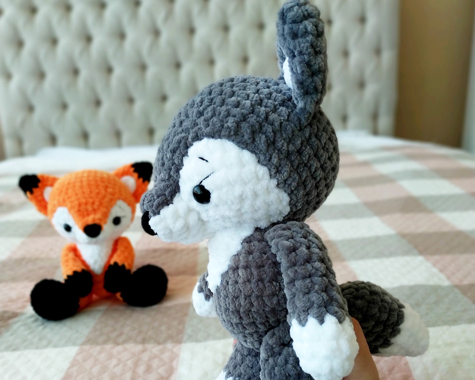 Wolf & Fox CROCHET PATTERNS, Amigurumi Woodland Animals PDF, Cute Plushies, Stuffed Baby Toy Tutorial, Chunky Plush Yarn Nursery Decor