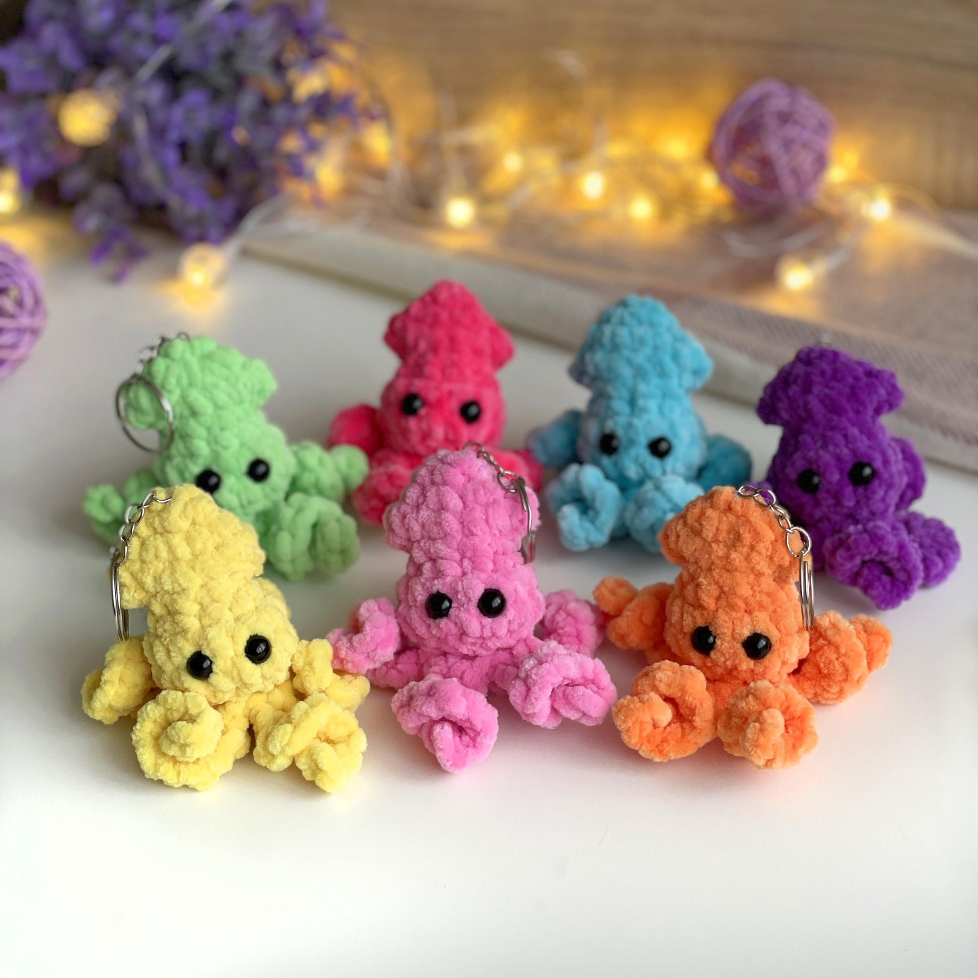 Crochet Squid Keychain PATTERN, No Sew Amigurumi plushie, Baby Octopus Keyring, Small Bag Charm, Cute mini Toy, Easy Beginners PDF
