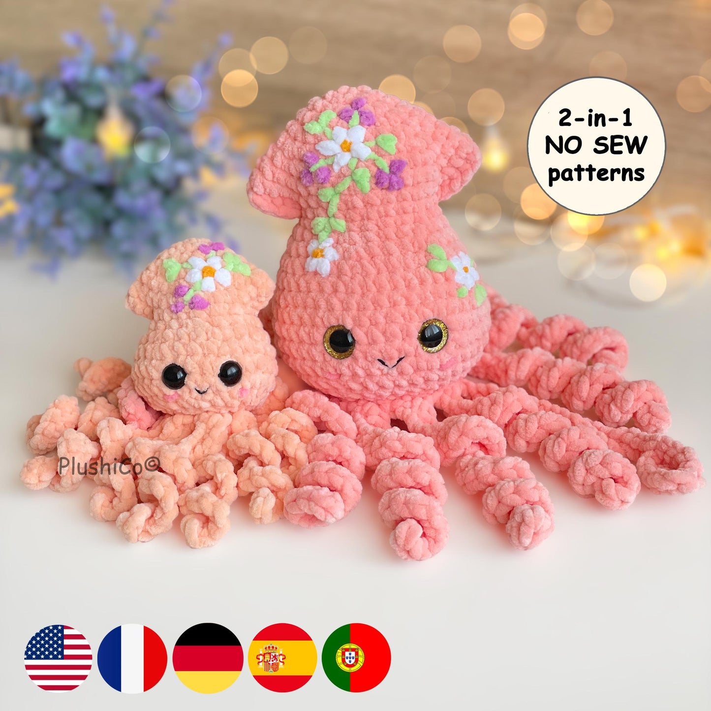 Squid CROCHET PATTERN 2 sizes - No Sew