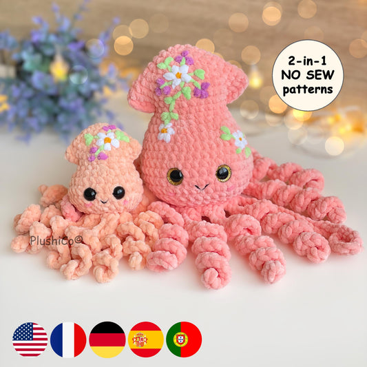 Squid CROCHET PATTERN 2 sizes - No Sew