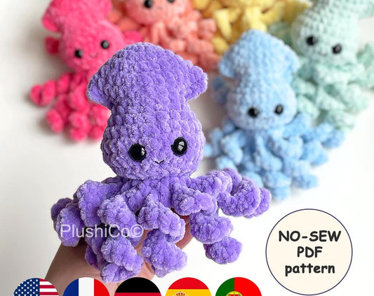 Squid CROCHET PATTERN, No Sew Amigurumi, baby Octopus Small plushie, Quick Easy Pattern for Beginners, Market Preps