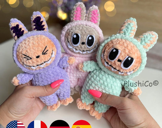 Smiling Bunny CROCHET PATTERN, Amigurumi Labubu Fan Art Plushies